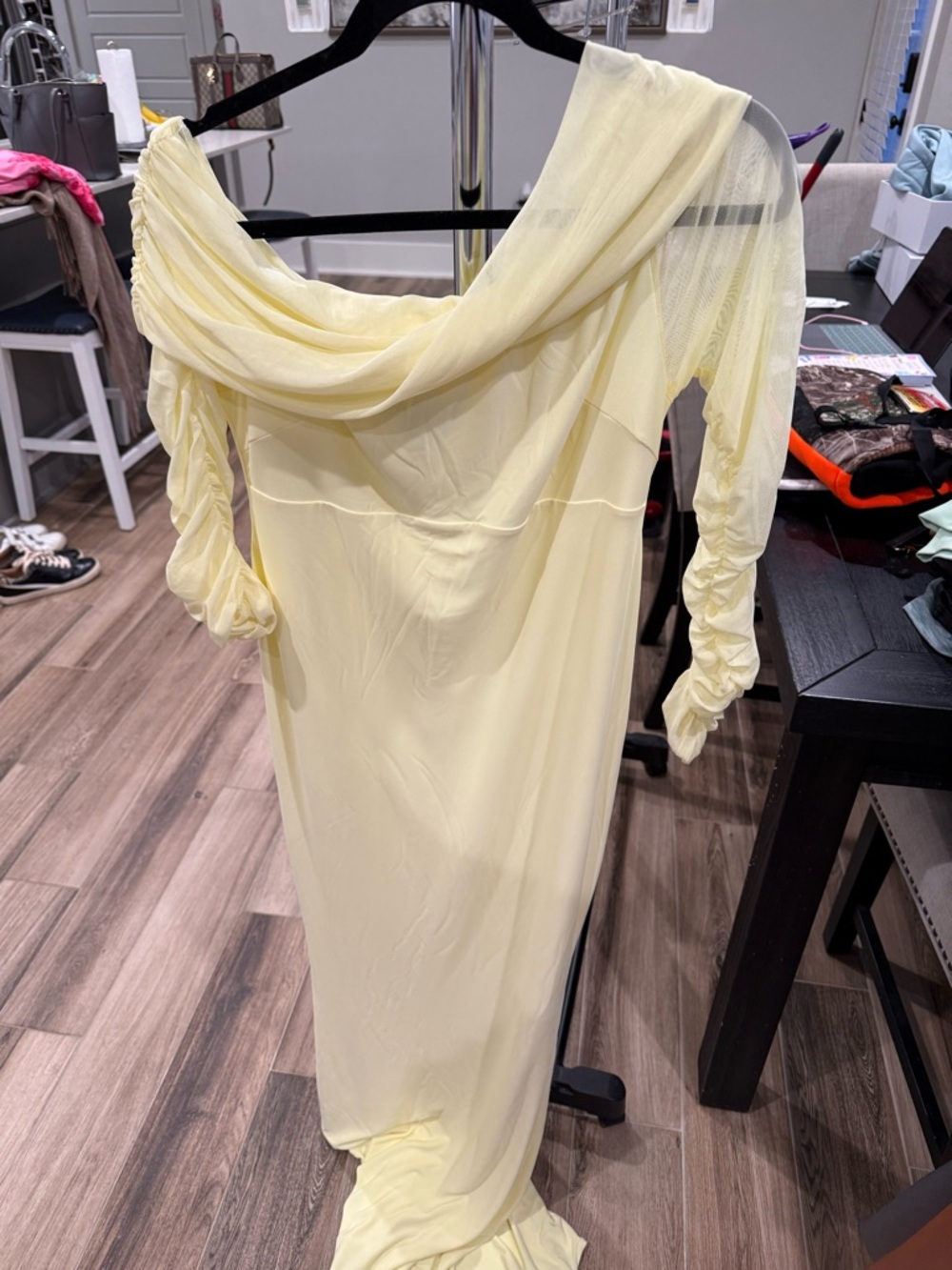 Club L London Pale Yellow Maxi Dress with Draped Neckline